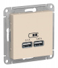 SchE (беж) механизм розетка USB AtlasDesign тип A+A 5В 1х2.1А 2х1.05А // ATN000233