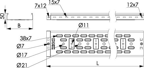 IEK - ESCA Лоток НЕперфорированный  50х 50х3000-0,45