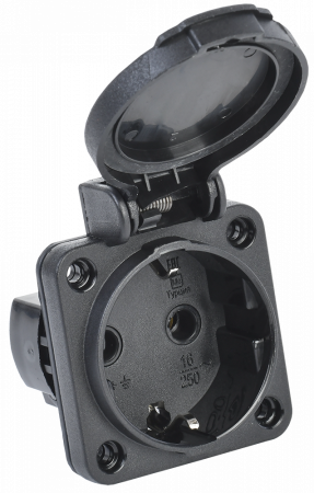 IEK MAGNUM Розетка панельная SCHUKO РП14-3 с крышкой IP54 черный