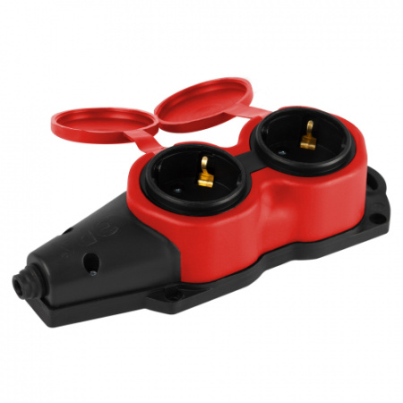 ЭРА Колодка KX-2e-RED-IP44 каучуковая с з/к 2 розетки 16A IP44 красная (РФ) 50