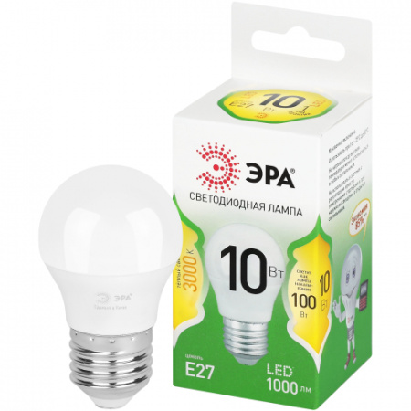 ЭРА Лампа LED P45-10W-830-E27 шар теплый свет GREEN LINE