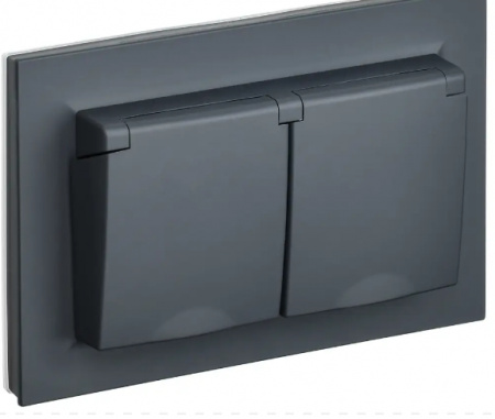 IEK BRITE (графит) Розетка 2СП с з/к с с/шт и крышкой 16А IP44  РСбш12-3-44-БрГ графит