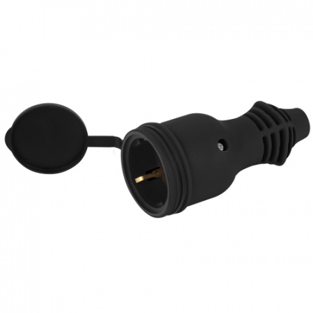 ЭРА NEW черная Розетка RX11-B-IP44 каучуковая c з/к 16А IP44 прямая черная (60)