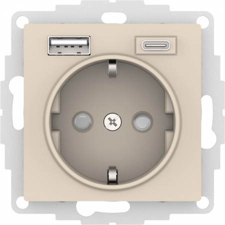 SchE (беж) Механизм розетки 2-мя заряд. устройствами USB тип A+C 5В/2.4А 2х5В/1.2А //ATN000232 