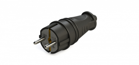SE Вилка прямая каучуковая черн.  MultiSet 2К+З 16А/250В IP44