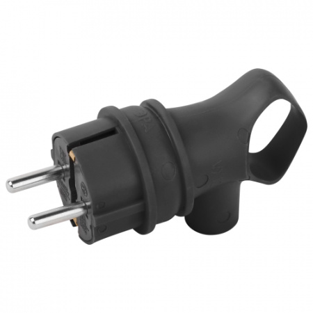 ЭРА NEW черная Вилка с кольцом угловая VX12-B-IP44 каучуковая c з/к IP44 (60)