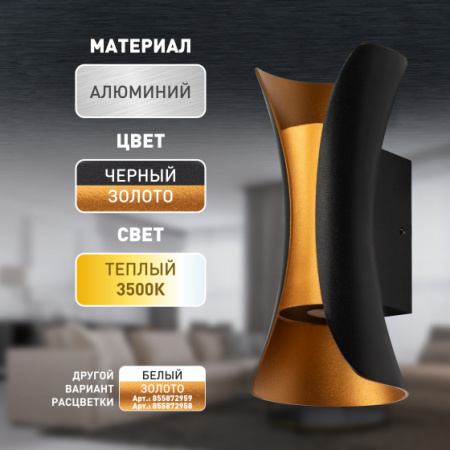 ЭРА - WL42 BK+GD Подсветка LED 10Вт 3500К черный/золото IP54