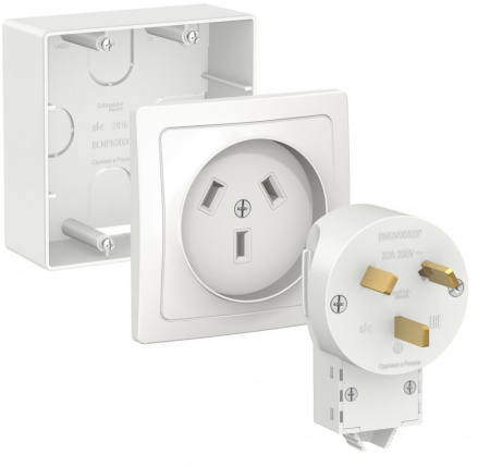 SchE - BLNSK003231 BLANCA ОУ силовой комплект 32 А, 250 В: розетка, вилка, подъемная коробка, БЕЛЫЙ
