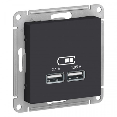 SE Atlas Desing (карбон) механизм розетка USB тип A+A 5В 1х2.1А 2х1.05А //ATN001033