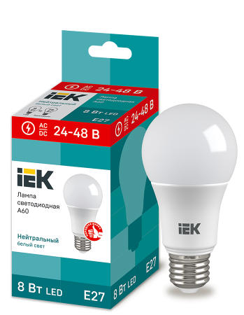 IEK Лампа LED A60 шар 8Вт 24-48В 4000К E27 (под заказ)