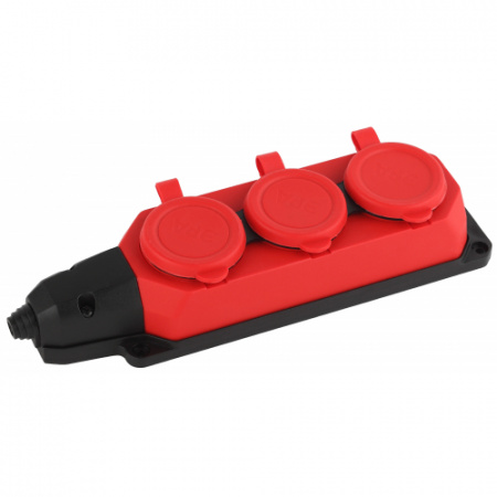 ЭРА K-3e-RED-IP44 Колодка каучуковая с/з 3гн 16A IP44 красная (9/90)