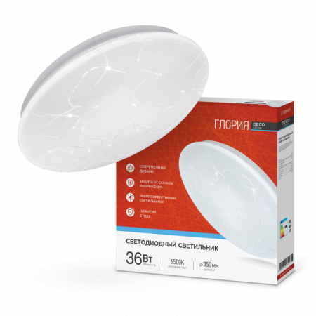 IN HOME Светильник LED DECO ГЛОРИЯ 36Вт 230В 6500К 3240Лм 380х55мм 