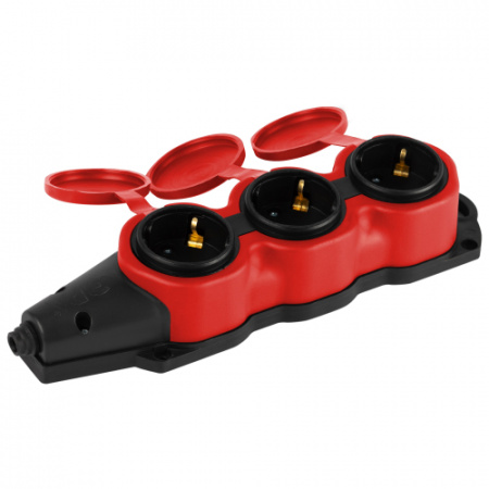 ЭРА Колодка KX-3e-RED-IP44 каучуковая с з/к 3 розетки 16A IP44 красная (РФ) 60