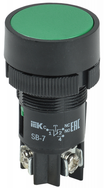 TDM Кнопка SB7-CA35 с возвратом, 1НО+1НЗ, d22 мм, зеленая, IP54
