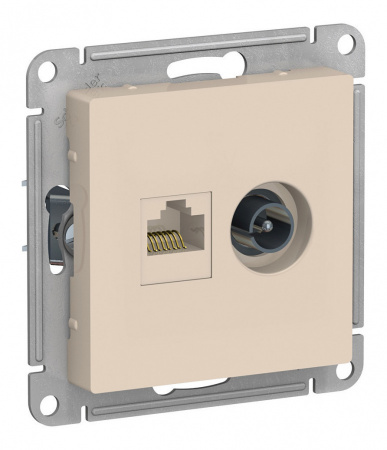SchE (беж) Механизм розетки компьютерной + TV 2-м AtlasDesign RJ45 кат.5E + TV беж. ATN000289