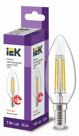 IEK Лампа LED C35 свеча прозр. 7Вт 230В 3000К E14 серия 360° IEK вывод