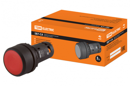 TDM Кнопка SB7-CA45 с возвратом, 1НО+1НЗ, d22 мм, красная, IP54