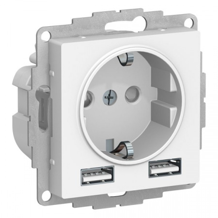 SE - AtlasDesign Механизм розетки 16А IP20 с 2USBA+A 5В/2.4А 2х5В/1.2А бел (заказ)