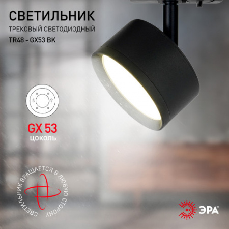 ЭРА черный мат. (TR48 - GX53 BK) трековый светильник 1ф под лампу GX53