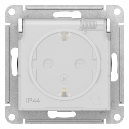 SE - ATLAS DESIGN AQUA Механизм розетки 1СП с з/к и шт с крышкой 16А IP44 бел. ATN440146