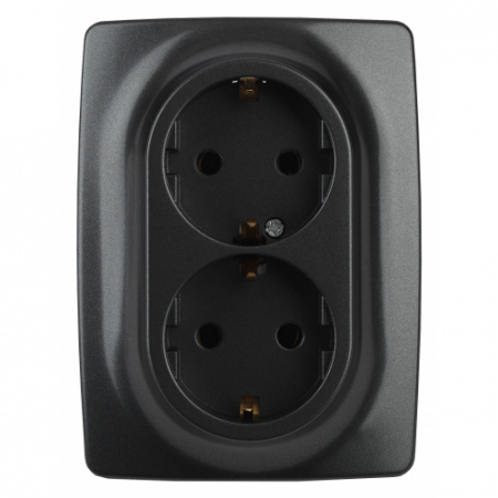 12-2108-05 Розетка 2СП с з/к и шт ЭРА12 (2X2P+E Schuko) IP20  антрацит