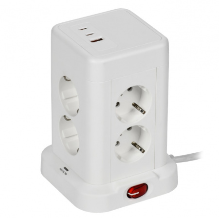 IEK DOMINIC Удлинитель У08K 8 мест 2P+PE 1,5м 3х1,0мм2 16А/250В USB A+C 20Вт белый