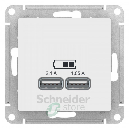 SE - ATLAS DESIGN Механизм розетки USB 5В 1порт х 2.1А 2порта х 1.05А бел. ATN000133 (заказной)