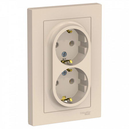 SchE (беж) Розетка 2СП AtlasDesign 16А IP20 с заземл. в сборе беж. ATN000224