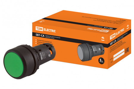 TDM Кнопка SB7-CA35 с возвратом, 1НО+1НЗ, d22 мм, зеленая, IP54