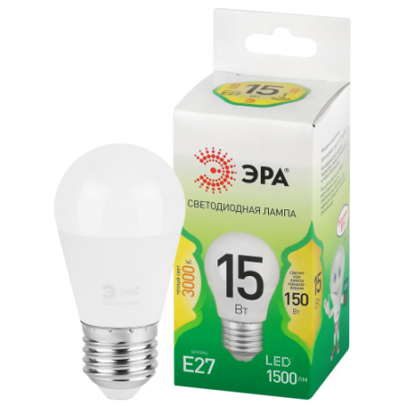 ЭРА Лампа LED P45-15W-830-E27 шар теплый свет GREEN LINE
