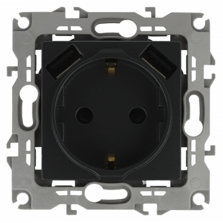12-4109-05 Розетка 1СП с з/к и шт + 2USB2xUSB Эра12, антрацит