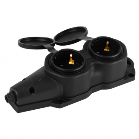 ЭРА Колодка KX-2e-B-IP44 каучуковая с з/к 2 розетки 16A IP44 черная (РФ) 50